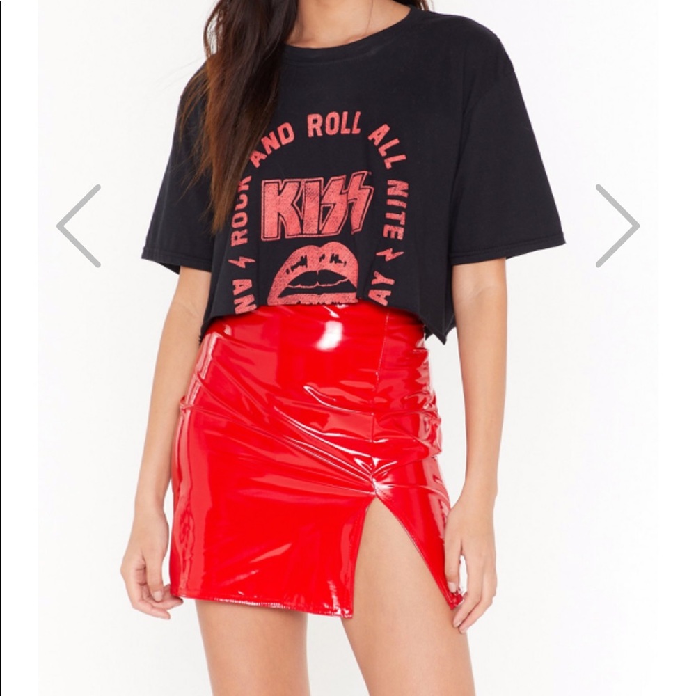 Vinyl Slit Mini Skirt